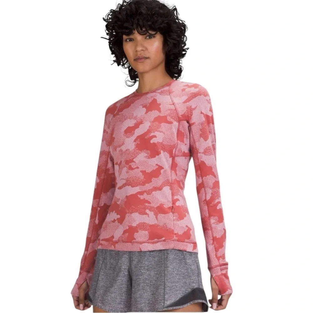 Lululemon Rulu Run Long Sleeve Shirt Heritage Speckle Camo Cranberry Size 4